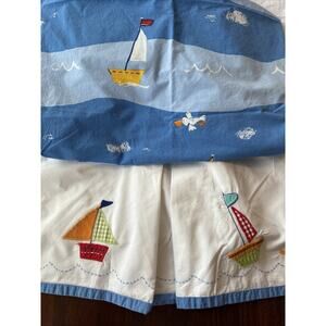 Pottery Barn Kids Crib Skirt & Crib Sheet Fish Sailboat Nautical Blue Red Yello￼